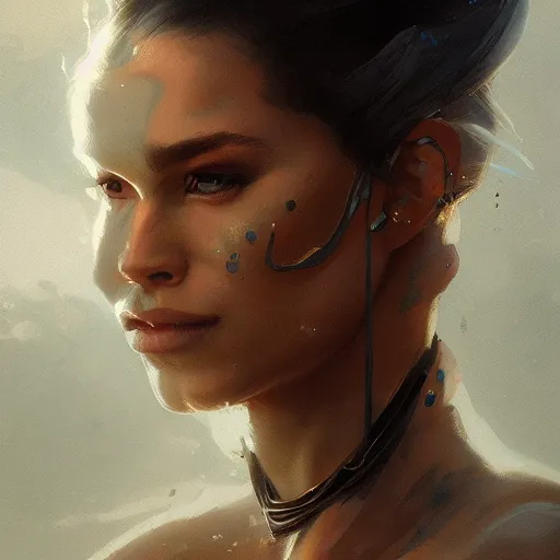 Image similar to a beautiful portrait of a goddess with reflective skin by greg rutkowski and raymond swanland, trending on artstation