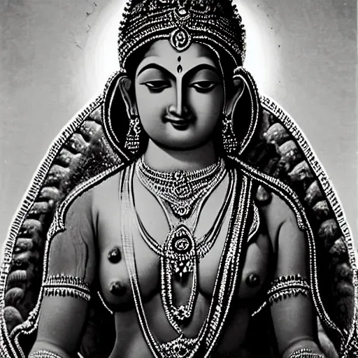 Prompt: A high-resolution, detailed photograph of the beautiful! Hindu goddess Gayatri by Ansel Adams, dramatic lighting