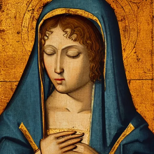 Prompt: Medieval painting of the Madonna, High definition, detailed details,