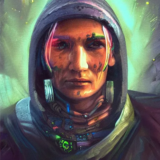 Image similar to a shaman portriat, cyberpunk