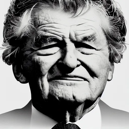 Prompt: contemporary graphic design portrait of bob hawke by paul rand