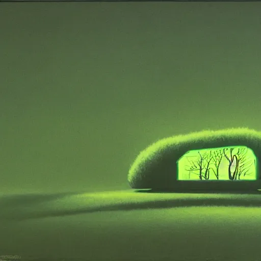 Image similar to a glowing green coffin in the style of Zdzisław Beksiński