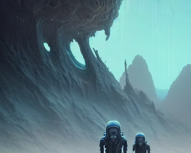 Image similar to professional ominous concept art of an alien planet landsacpe by artgerm and greg rutkowski ( thin white border ). an intricate, elegant, highly detailed digital painting, concept art, smooth, sharp focus, illustration, in the style of simon stalenhag wayne barlowe, igor kieryluk.