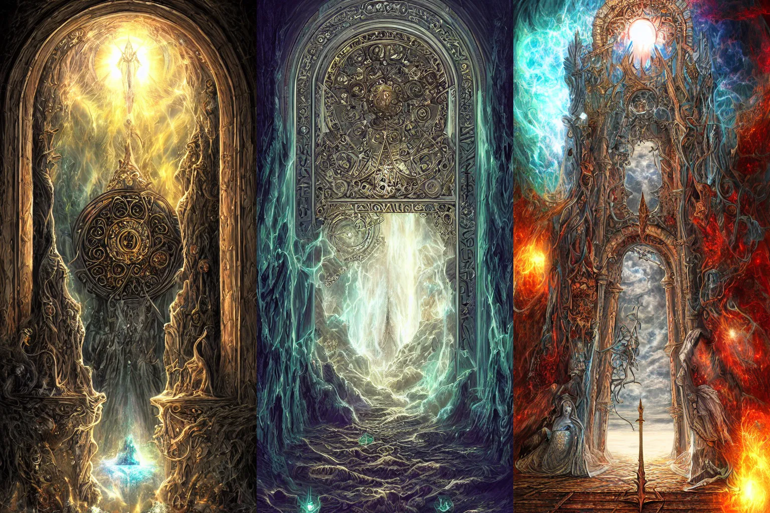 Prompt: The gate to the eternal kingdom of esoterism, fantasy, digital art, HD, detailed.