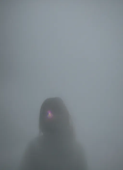 Image similar to a female silhouette, bright glowing translucent aura, fog, film grain, cinematic lighting