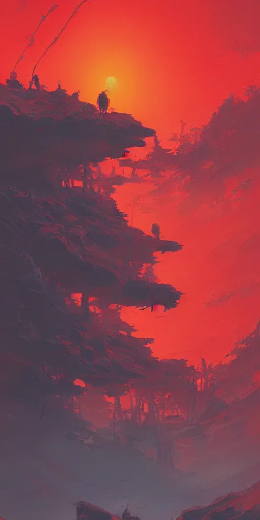Prompt: the red samurai!!! a highly detailed cinematic oil painting by roger dean and alena aenami, dynamic lighting