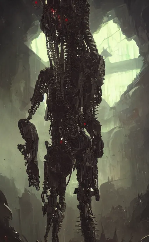 Image similar to a cyborg demon, greg rutkowski, 8 k, shallow depth of field, intricate detail, concept art,