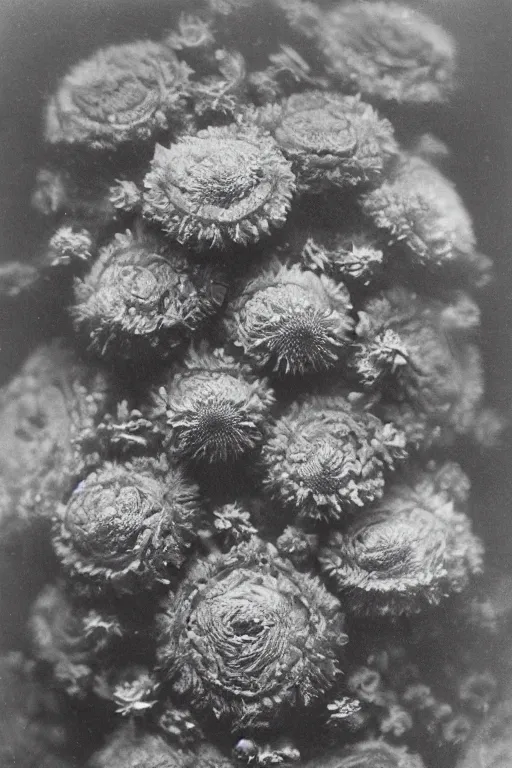 Image similar to tardigrade!!! daguerreotype portrait photograph. lots of flowers around the tardigrade. ansel adams. highly detailed. old timey.