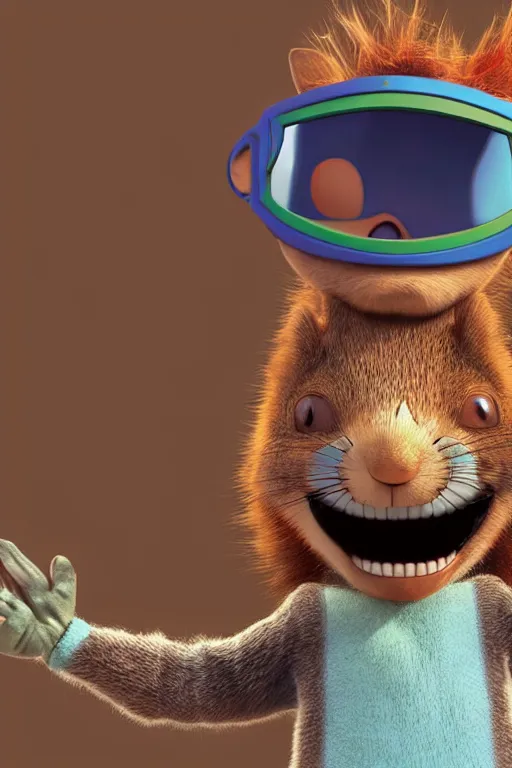 Prompt: crazy squirrel with a mask on face robbing a bank caught in motion near open safe. pixar disney 4 k 3 d render funny animation movie oscar winning trending on artststion and behance. oscar award winning.