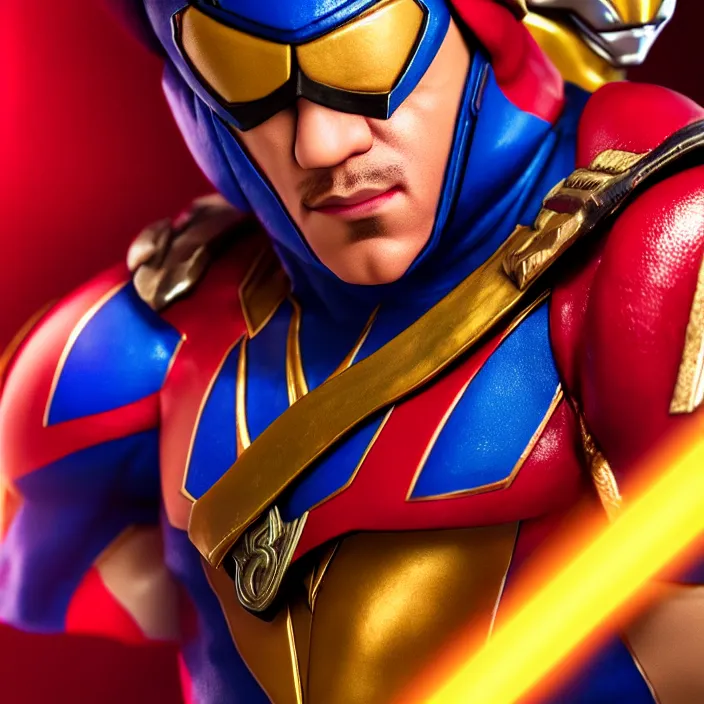 Image similar to cinematic portrait, captain falcon from super smash brothers, sheik mohammad ruler of dubai, head and chest only, thawan duchanee, masterpiece, cinematic composition, dramatic pose, beautiful lighting, sharp, details, hyper - detailed, hd, 4 k