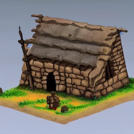 Image similar to a medieval barrack where you train warriors, painted, 2 d game