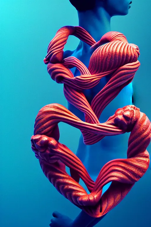 Image similar to a sculpture of fish ocean intertwined, diode lighting, a lovely cornucopia of flowers and human body parts, body parts, heart shaped, highly detailed, octane render, cinematic, shock, sharp focus, ball, an independent psycho, clean, studio lighting