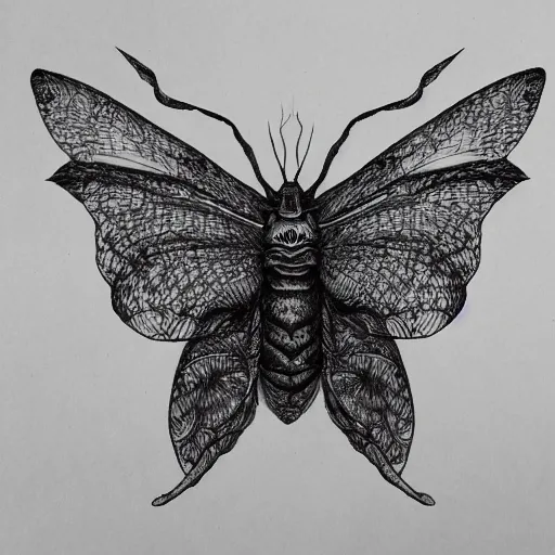 Prompt: giant moth. detailed. extremely high detail, photo realistic, cinematic lighting, pen and ink, intricate line drawings, by yoshitaka amano, ruan jia, kentaro miura, junji ito