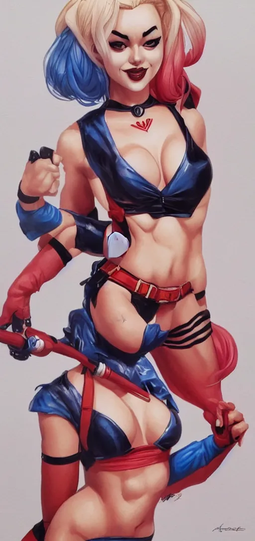 Image similar to harley quinn in a swim suit by artgerm