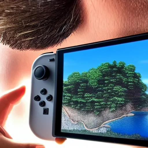 Image similar to “Koraidon looking at its reflection in a Nintendo switch screen, over-the-shoulder-shot, digital art”