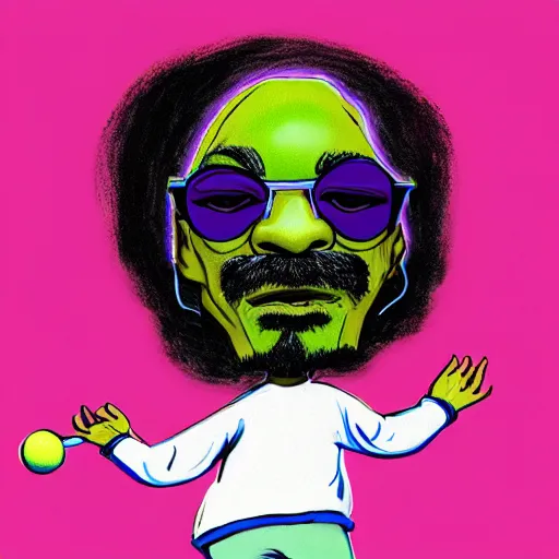 Image similar to snoop dogg tennis, ball monster ,tennis ball, colorful, digital art, fantasy,chalk, magic, trending on artstation, ultra detailed, professional illustration by Basil Gogos