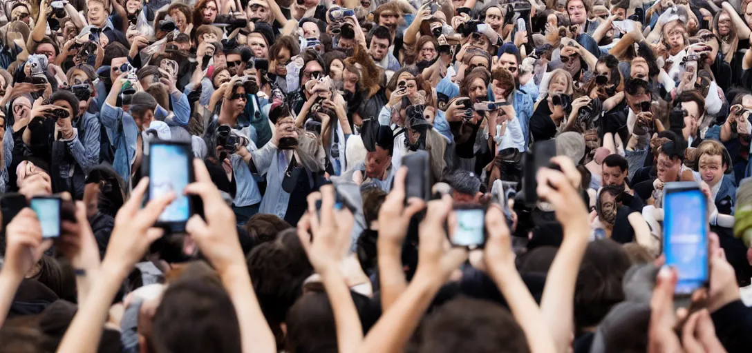 Image similar to Crowd of people taking pictures of a Nokia Phone