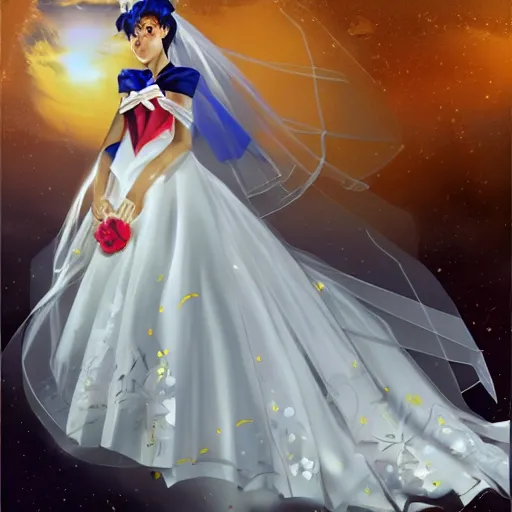 Prompt: sailor moon in a wedding dress,trending on ArtStation