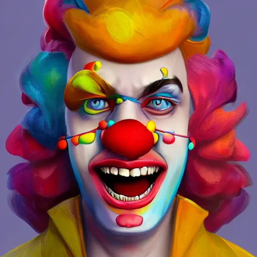 Image similar to Portrait of a colorful happy joyful clown, artstation, cgsociety, masterpiece