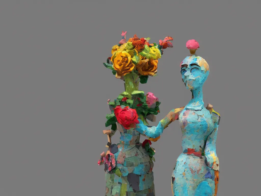 Prompt: a vase, thermoplastic - elastomer figurines, retro - vintage, neo soul, mixed media with claymorphism, matte color palette, designed by artstationhq, retro, 3 - dimensional, gouache 3 d shading, tilt shift, low fi,