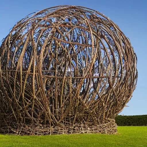 Prompt: living willow sculpture of a dome, by Patrick Dougherty, high detail, 8k, nature photography