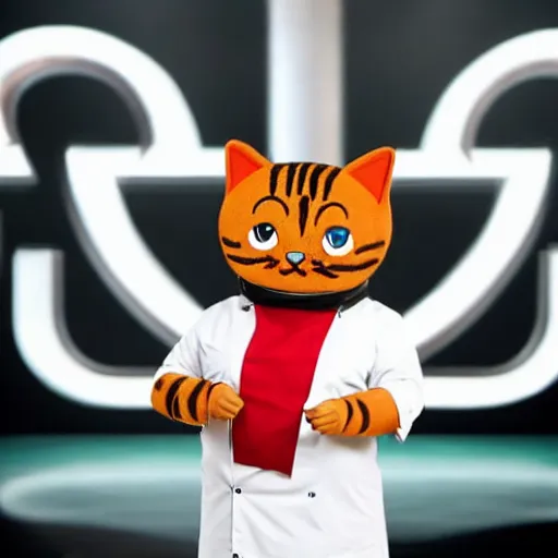 Image similar to anthropomorphic cats chef competing at the Masterchef TV show, studio shot