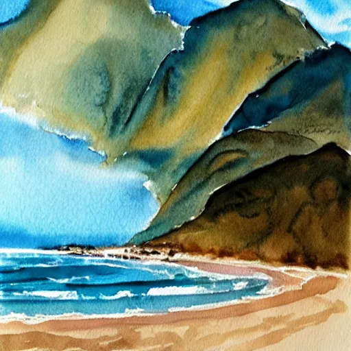 Image similar to golden bay new zealand, abel tasman, amazing watercolor painting, trending on artstation