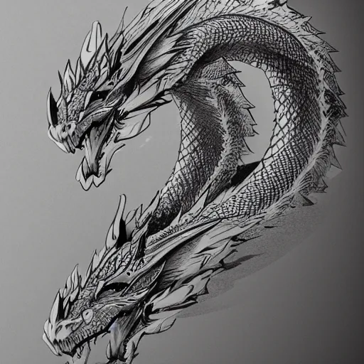 Image similar to a majestic dragon, hd, 4k, trending on artstation, award winning, 8k, 4k, 4k, 4k, very very very detailed, high quality sketch, black background