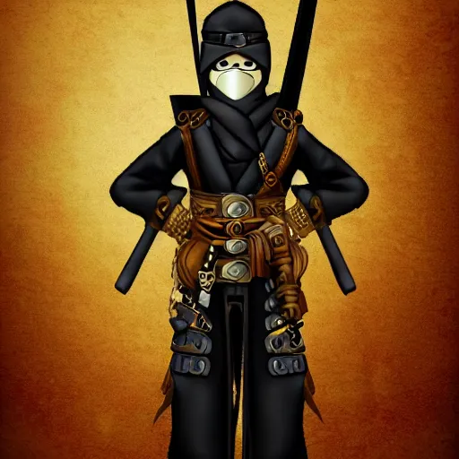 Image similar to a ninja with steampunk details.