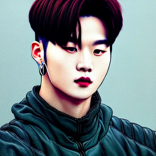 Image similar to portrait painting of jackson wang from got 7, sharp focus, award - winning, trending on artstation, masterpiece, highly detailed, intricate. art by josan gonzales and moebius and deathburger