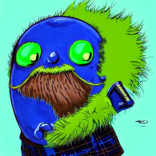 Prompt: a tennis ball monster wearing a scottish kilt, big mustache, scotland blue, digital art, fantasy, magic, chalk, trending on artstation, ultra detailed, professional illustration by basil gogos