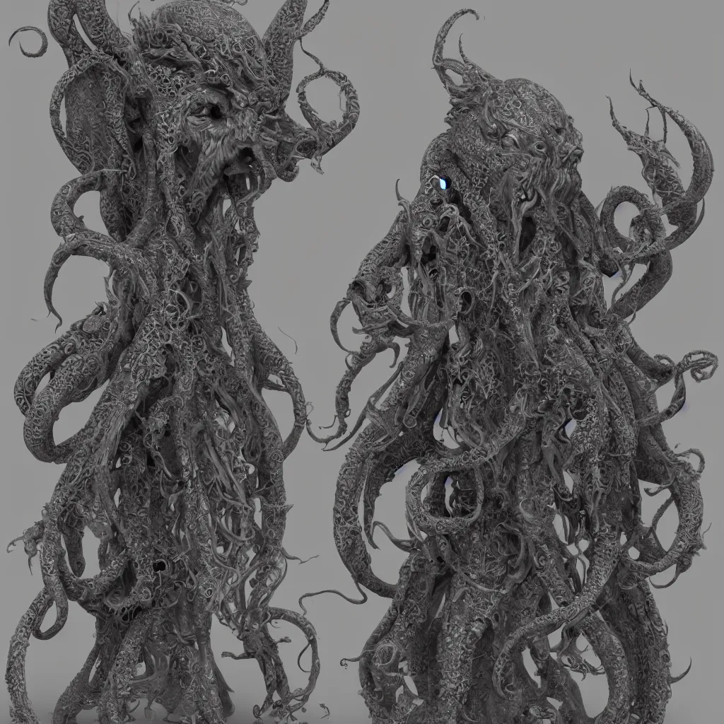 Image similar to a ancient cthulhu goddess, fantasy, intricate, highly detailed, artstation, zbrush, concept art, smooth, octane render sharp focus, full color