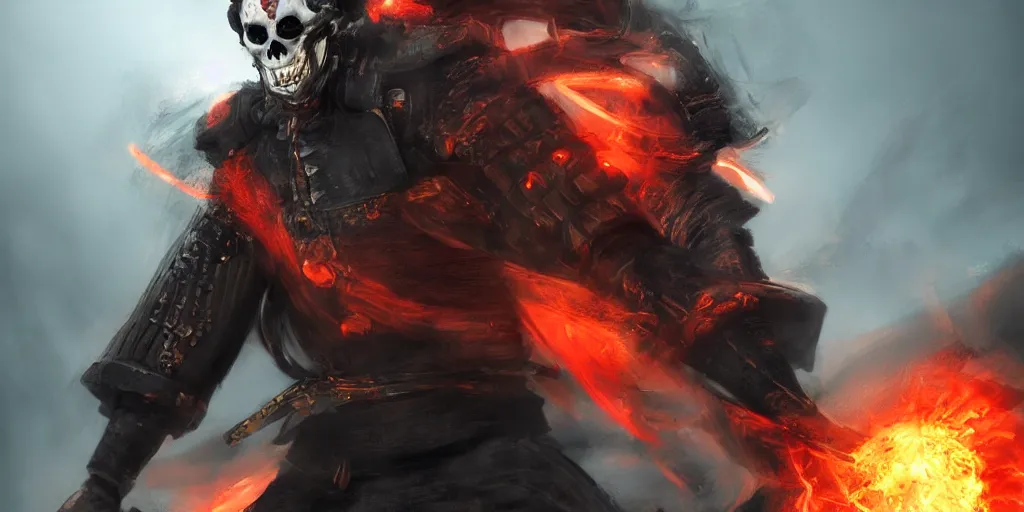 Image similar to A samurai as a ghost rider, cinematic, digital art,