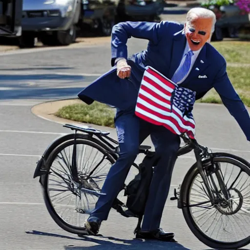 Prompt: Joe Biden falling off of bike