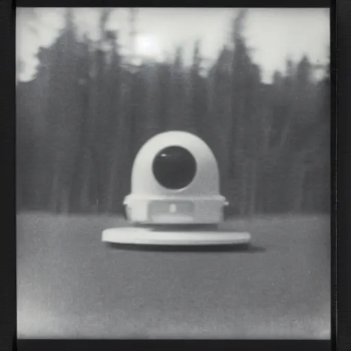 Image similar to polaroid photograph of ufo taken, hanebau, 1 9 5 0 s, black and white, blurry