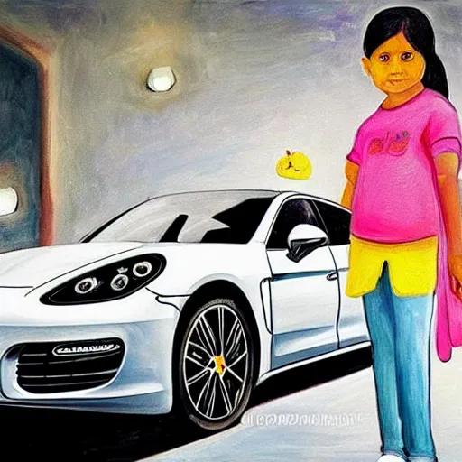 Image similar to painting of indian baby in porsche panamera