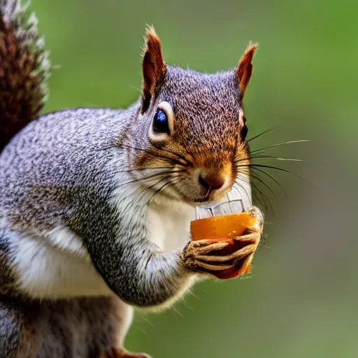 Prompt: a award winning photo of a squirrel having lunch, volumetric light effect
