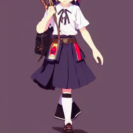 Image similar to a beautiful! boyish! natalie portman model, wearing catholic school girl outfit with mayan pattern and native style, jrpg aztec street fashion, gapmoe yandere grimdark, trending on pixiv fanbox, painted by greg rutkowski makoto shinkai takashi takeuchi studio ghibli, akihiko yoshida