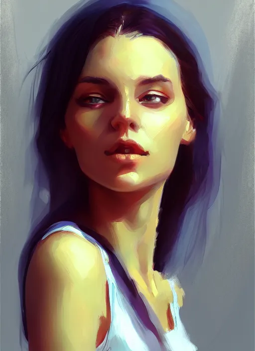 Image similar to portrait of a gorgeous young woman in the style of stefan kostic, artstation, concept art