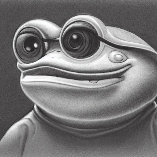 Image similar to hyperealistic graphite drawing of Pepe the frog