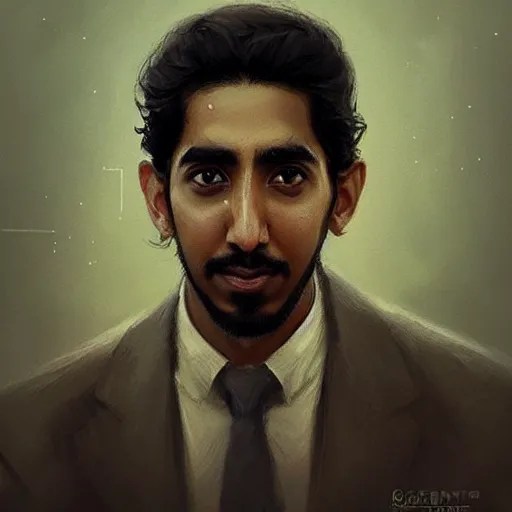 Image similar to “Portrait of Dev Patel by Greg Rutkowski, young, attractive, highly detailed portrait, scifi, digital painting, artstation, concept art, smooth, sharp foccus ilustration, Artstation HQ”