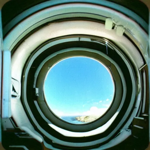 Prompt: “first person view of life aboard a retrofuturistic spaceship. 1980s photography”