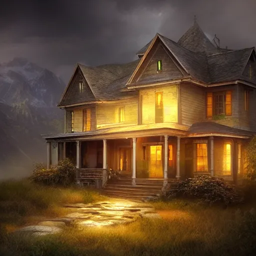 Prompt: amazing photo of a house in the plannet Jupyter, digital art, by marc adamus, beautiful dramatic lighting