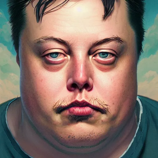 Image similar to Highly detailed portrait of obese Elon Musk, unreal engine, fantasy art by Greg Rutkowski, Loish, Rhads, ferdinand knab, Makoto Shinkai and Lois van baarle, ilya kuvshinov, rossdraws, Tom Bagshaw, alphonse mucha, global illumination, radiant light, detailed and intricate environment