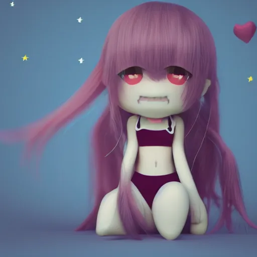 Prompt: cute fumo plush of a girl with a big heart, very long and unkempt hair, twee monstergirl, blob anime, bokeh, vray