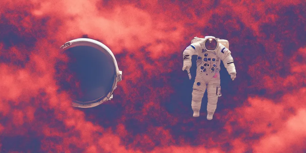 Image similar to an astronaut emerging from an ocean of red water, otherwordly sky, cinematic, 35mm, photography, High definition, 8k, detailed, deprh of field, photorealistic, epic atmosphere