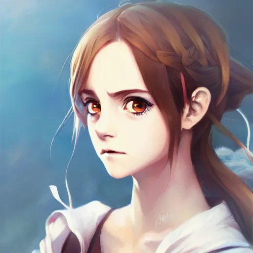 Prompt: anime portrait of emma watson as an anime girl by Stanley Artgerm Lau, WLOP, Rossdraws, James Jean, Andrei Riabovitchev, Marc Simonetti, and Sakimichan, trending on artstation