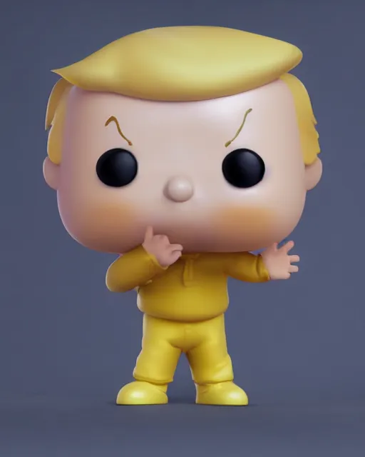 Prompt: full body 3 d render of baby chubby donald trump as a funko pop, studio lighting, white background, blender, trending on artstation, 8 k, highly detailed