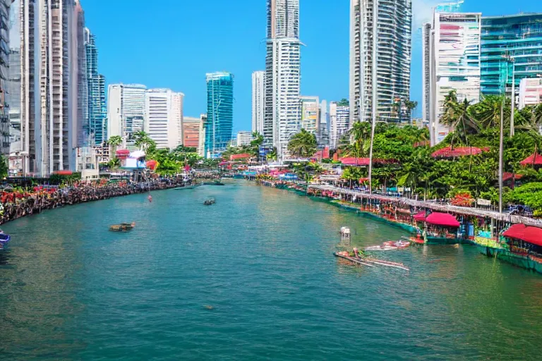 Image similar to photo of a very clean pasig river in the philippines with crystal clear blue water like boracay, high definition, tourism media