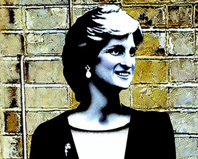 Prompt: lady diana, artwork by banksy